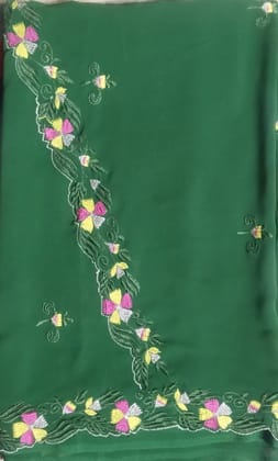 Elegant Green Chiffon Saree with Exquisite Floral Embroidery