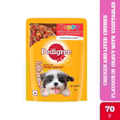 Pedigree Chicken and Liver Chunks Flavour in Gravy with Vegetables Puppy Wet Dog Food 70g