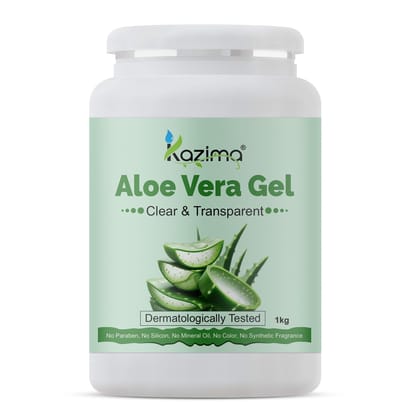 KAZIMA Pure Aloe Vera Gel for Skin and Hair, 1kg | Hydrates, Moisturizes & Soothes Irritated Skin | Pure & Natural Aloe Vera Gel for Face, Acne, Scars, Dark Circles & Sunburn KAZIMA Pure Aloe Vera Gel for Skin and Hair, 1kg | Hydrates, Moisturizes & Soot