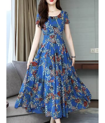 RAABTA FASHIION Women Crepe Printed Fit & Flare Dress ( Black )