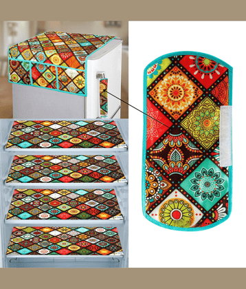 Crosmo Polyester Abstract Fridge Mat & Cover ( 64 18 ) Pack of 6 - Multicolor