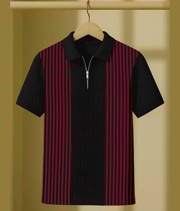 KAJARU Men Polyester Regular Fit Self Design Polo T Shirt ( Maroon )