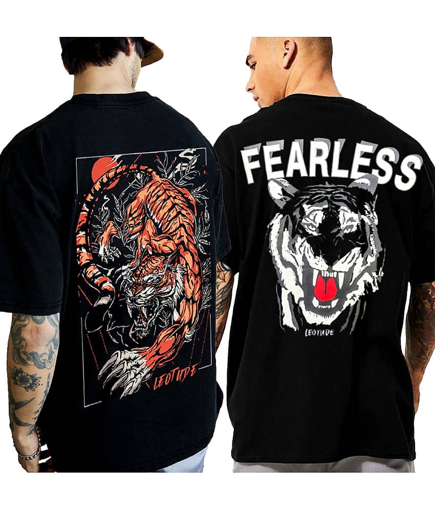 Leotude Pack of 2 Cotton Blend Oversized Fit Men's T-Shirt ( Black )