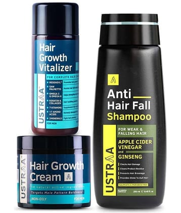 Ustraa Anti Hair Fall Shampoo - 250ml, Hair Growth Vitalizer -100ml & Cream - 100gm
