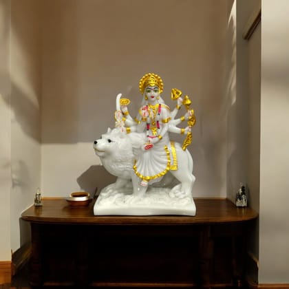 cutNcurve Ma Sherawali Marble Idol Durga Ji,H-27cm-Composite Marble