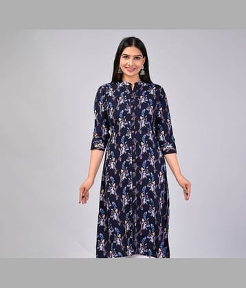 MAUKA Rayon Printed Straight Women's Kurti - Blue ( Pack of 1 )
