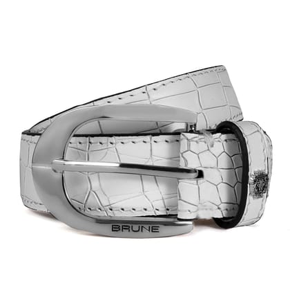 Men's White Belt in Sliver Oval Shape Buckle-32