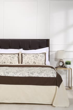 Italia 10 Green Cotton Embroidered Bedcover-Double: 90 x 108 in / Brown / Brown