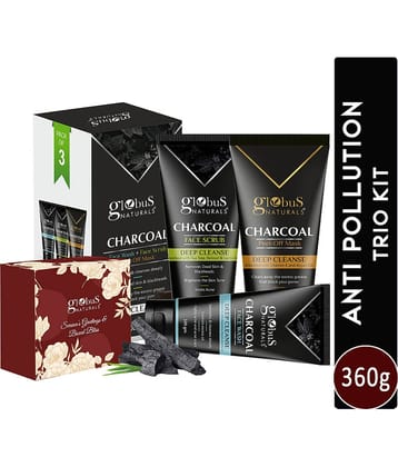 Globus Naturals Charcoal Trio Kit Face Scrub, Peel Off, Face Wash, 300 gm with Chocolate Box