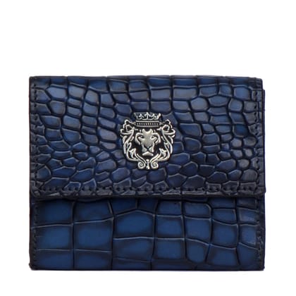 Blue Multi Pockets Card Holder in Deep Cut Croco Textured Leather By Brune & Bareskin-FS