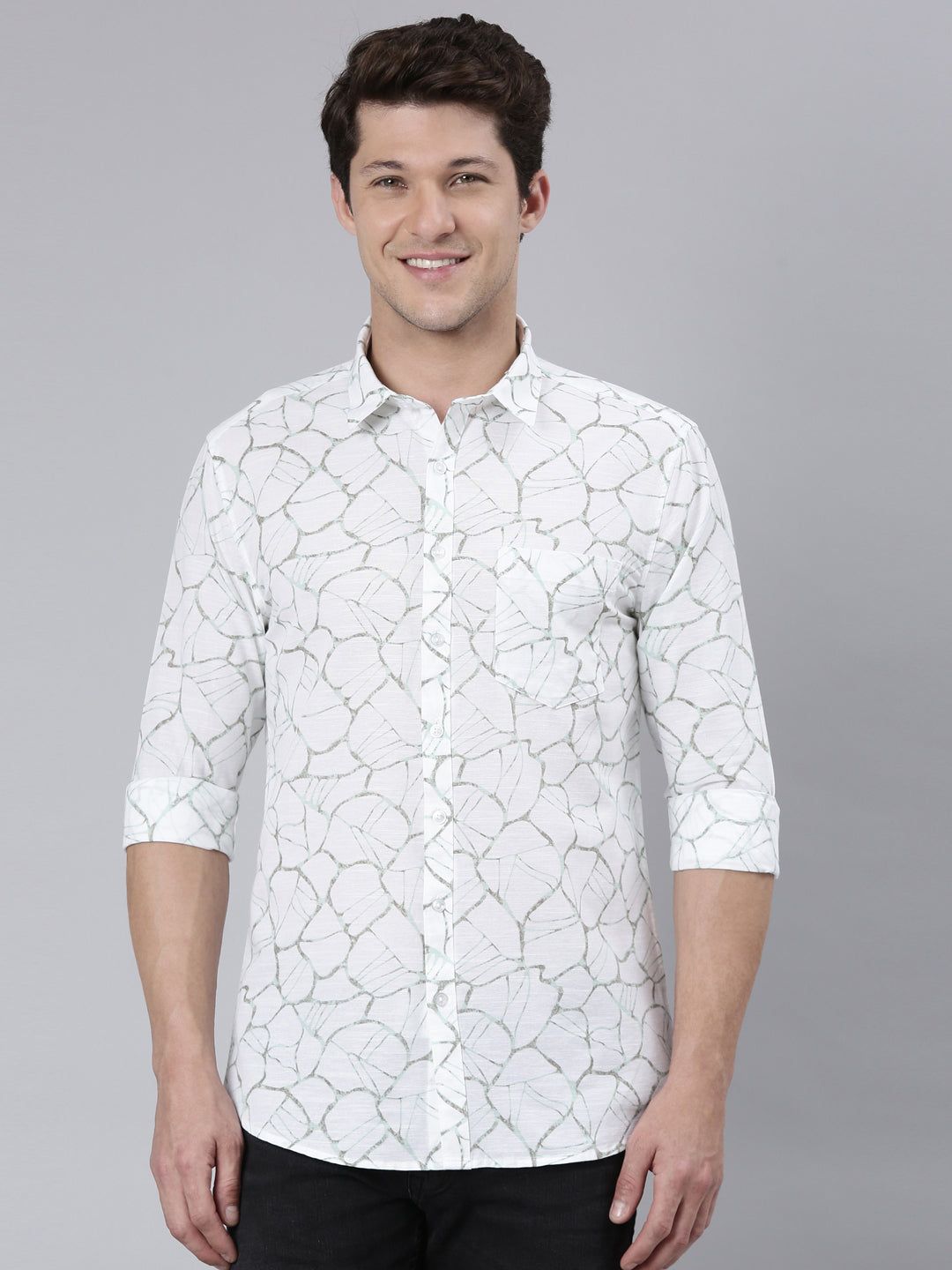 Classic Polo Men's Full Sleeve White/Grey Polo Neck 100% Cotton Slim Fit Shirt | SP2-CL-20 C-FS-PRT-SF