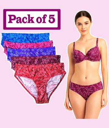DOOZIE LOVEPLUS Pack of 5 Cotton Blend Bikini For Women ( Multicolor )