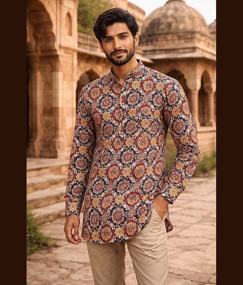 Frionkandy Cotton Printed Regular Kurta For Men ( Multi )