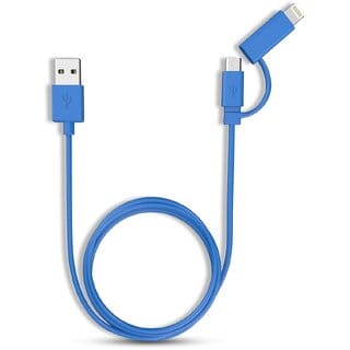 Bandridge Valueline Sleek & Smart 2-in-1 Charger & Sync Cable With Micro USB, Compatible with iPhone, iPod, iPad & other Apple IOS devices - Blue