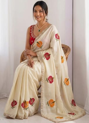 GENERIC Women's Georgette Embellished Saree With Unstitched Blouse 5.5Mtr (Beige)-PID67446 GENERIC Women's Georgette Embellished Saree With Unstitched Blouse 5.5Mtr (Beige)-PID67446