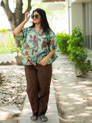 Green printed cotton shirt-M