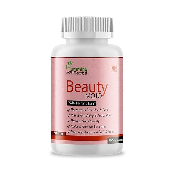 Humming Herbs Beauty Mojo Supplement 500mg for Stronger Hair, Nails and Skin | 90 Capsules | Biotin (Vitamin B7) with Marine Collagen