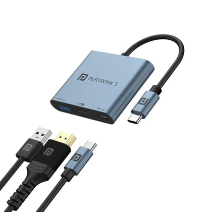 Portronics C-Konnect Plus Type-C to HDMI Adapter (3-in-1) (Grey)