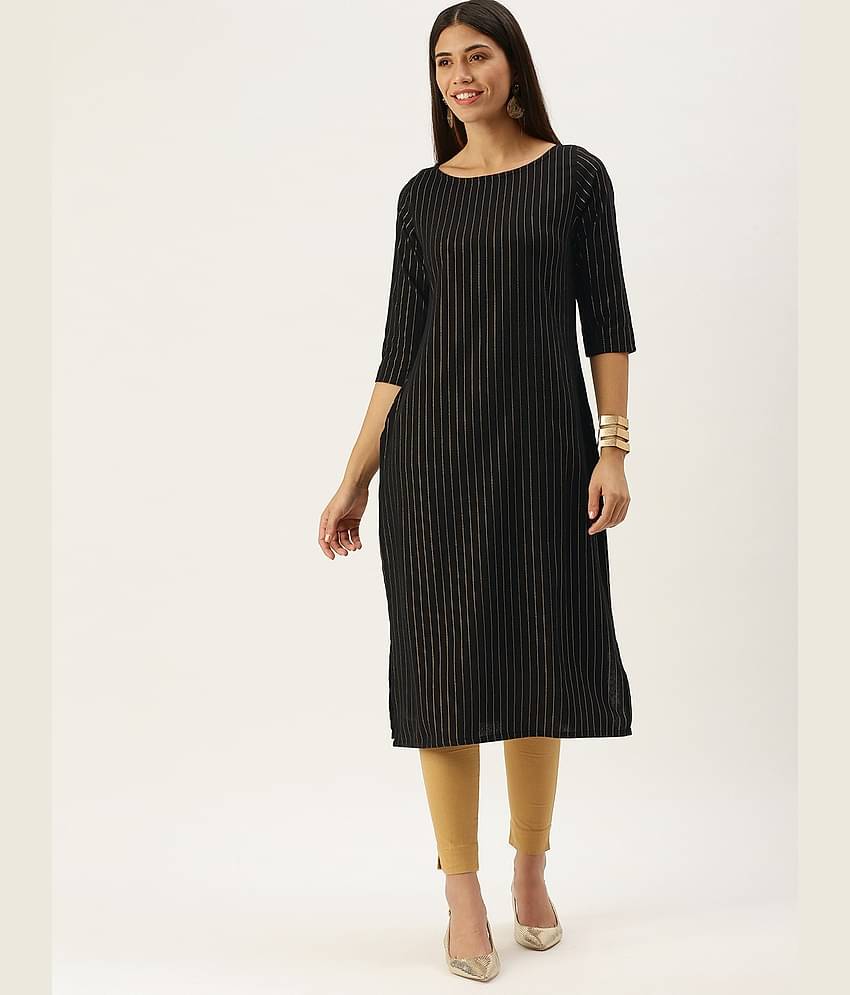 Hritika Cotton Printed Straight Women's Kurti - Black ( Pack of 1 )
