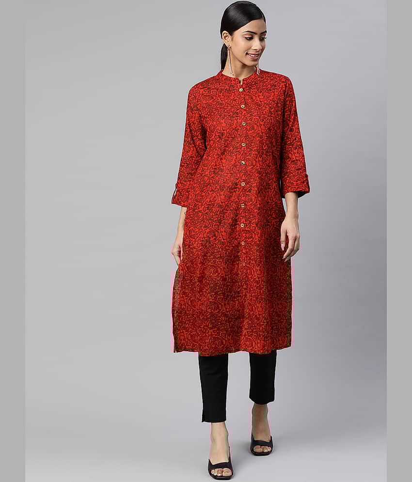 SVARCHI - Maroon Cotton Women's Front Slit Kurti ( Pack of 1 )