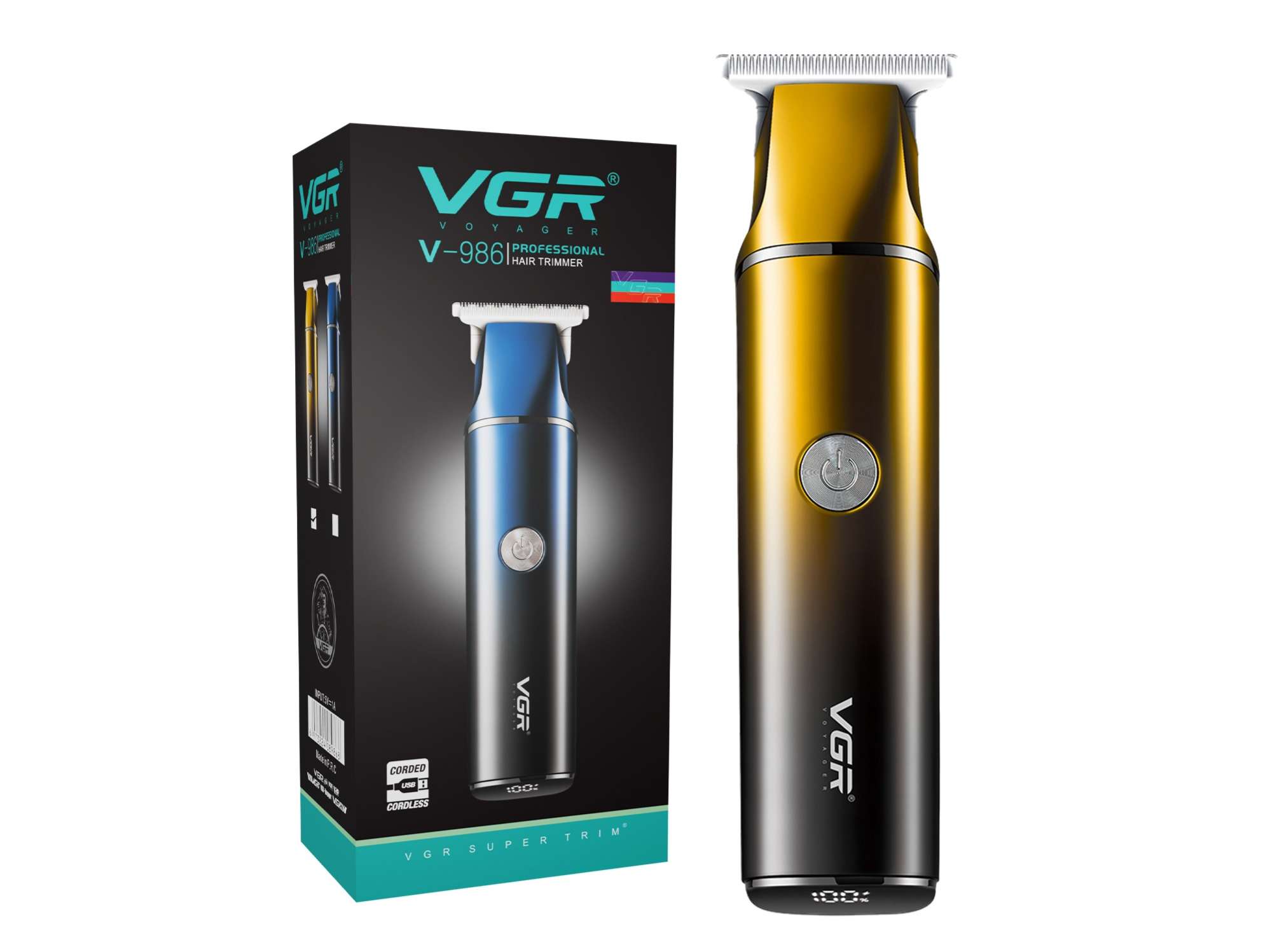 VGR V-986 Professional T-blade Precision with LED display Trimmer 150 min Runtime 4 Length Settings (Gold)