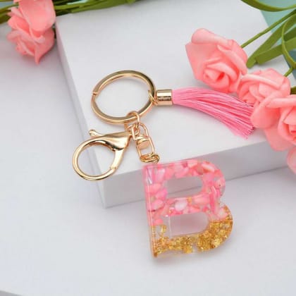 Alphabet Resin Keychain - Golden &amp; Pink - Single Piece-B