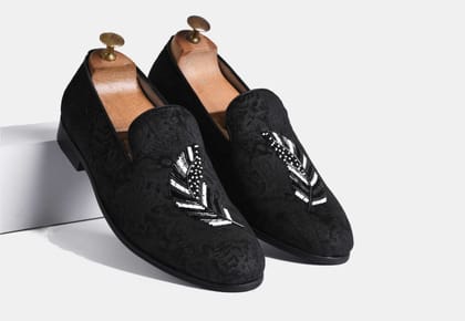 LEANDRO Black Print embroidered slip-ons (SALE)-UK 7