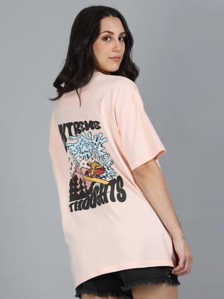 Women EXTREME THOUGHTS Printed Oversized T-Shirt-M / Peach