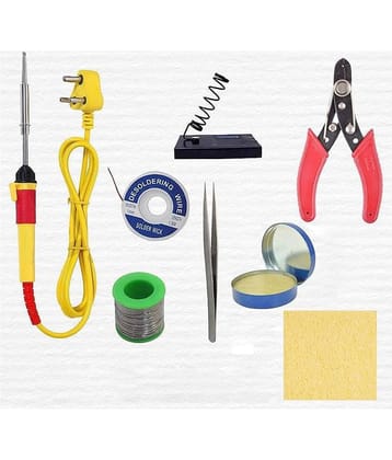 Aldeco ( 8 in 1 ) Pro Soldering Iron Kit 25W with Wire, Flux, Wik, Stand, Cutter, Tweezer & Sponge