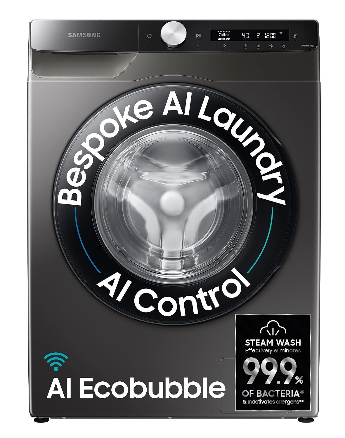 Samsung 8 kg, 5 star, AI Control, AI Eco Bubble, Wi-Fi, Digital Inverter, Motor, Fully-Automatic Front Load Washing Machine (WW80T504DAX1TL, Hygiene Steam, Inox) Samsung 8 kg, 5 star, AI Control, AI Eco Bubble, Wi-Fi, Digital Inverter, Motor, Fully-Autom