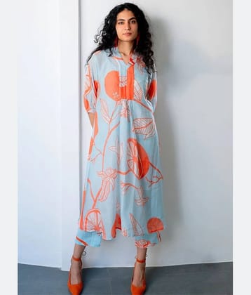 Royal Export Viscose Printed Kurti With Pants Women's Stitched Salwar Suit - Light Blue ( Pack of 1 )