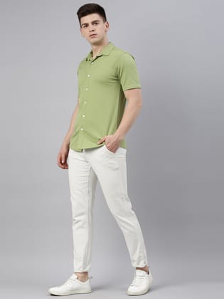 Light Green Solid Tencel Stretch Knit Shirt-38