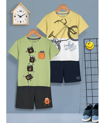 HELLCAT Pack of 2 Boys Cotton Blend T-Shirt & Shorts Set ( Green )