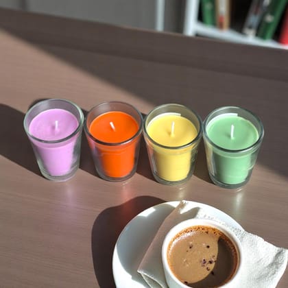 Shot Glass Candle Set-Pack of 4 Almond Macaron Apple honey Ocean breeze Coffee