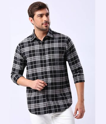 HJ HASASI 100% Cotton Slim Fit Checks Full Sleeves Men's Casual Shirt - Black ( Pack of 1 )