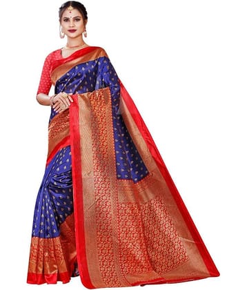Kanooda Prints Art Silk Printed Saree With Unstitched Blouse Piece ( Red )