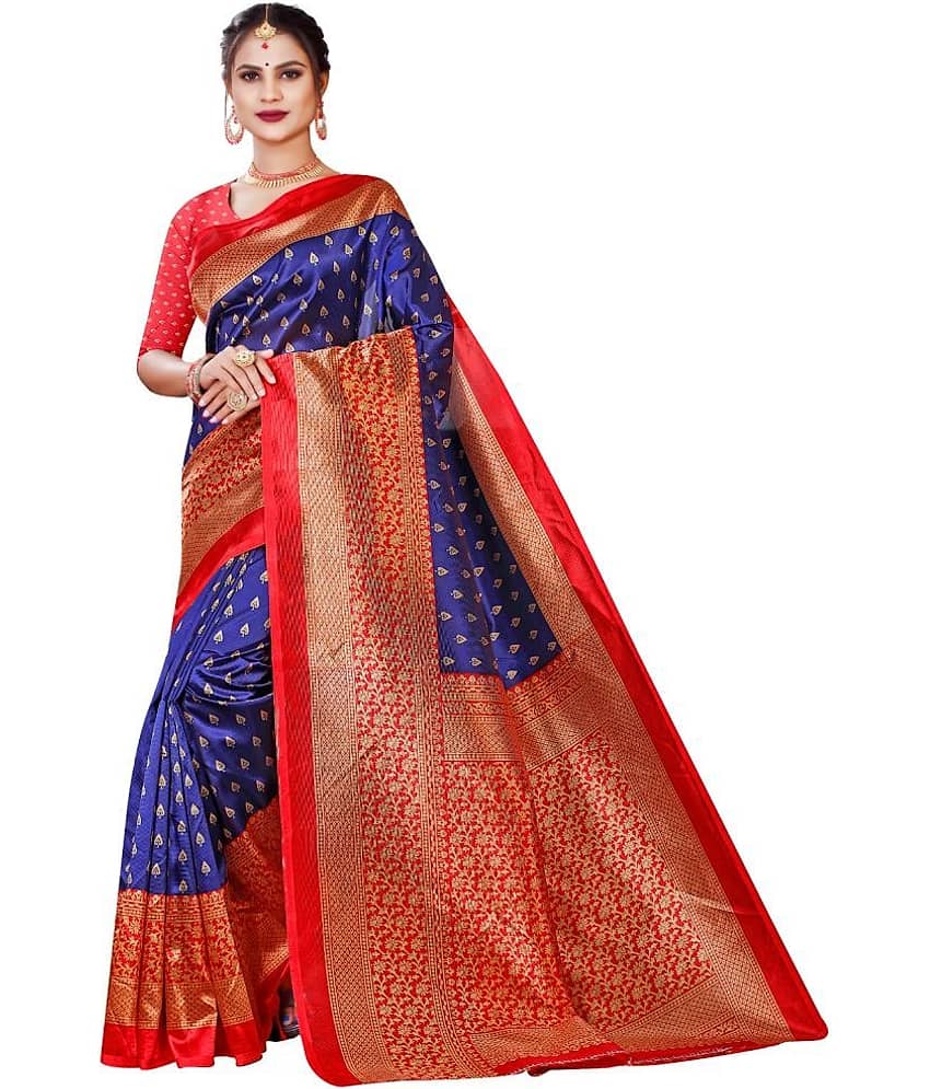 Kanooda Prints Art Silk Printed Saree With Unstitched Blouse Piece ( Red )