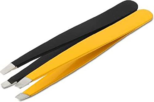 Elecsera Black & Yellow Slant Tip Plucker Tweezer Blackhead Removal, Facial Hair Removal Beauty Tool For Men And Women Combo Set Of 2