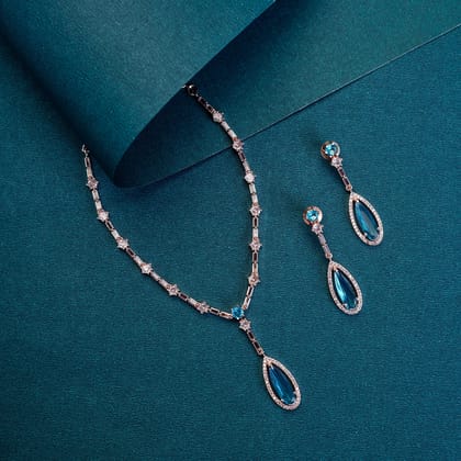 Celestial Rose Gold Necklace-Crystal Blue / Rose Gold / Free Size