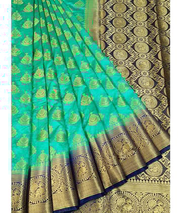 fab woven Green Silk Saree - Single