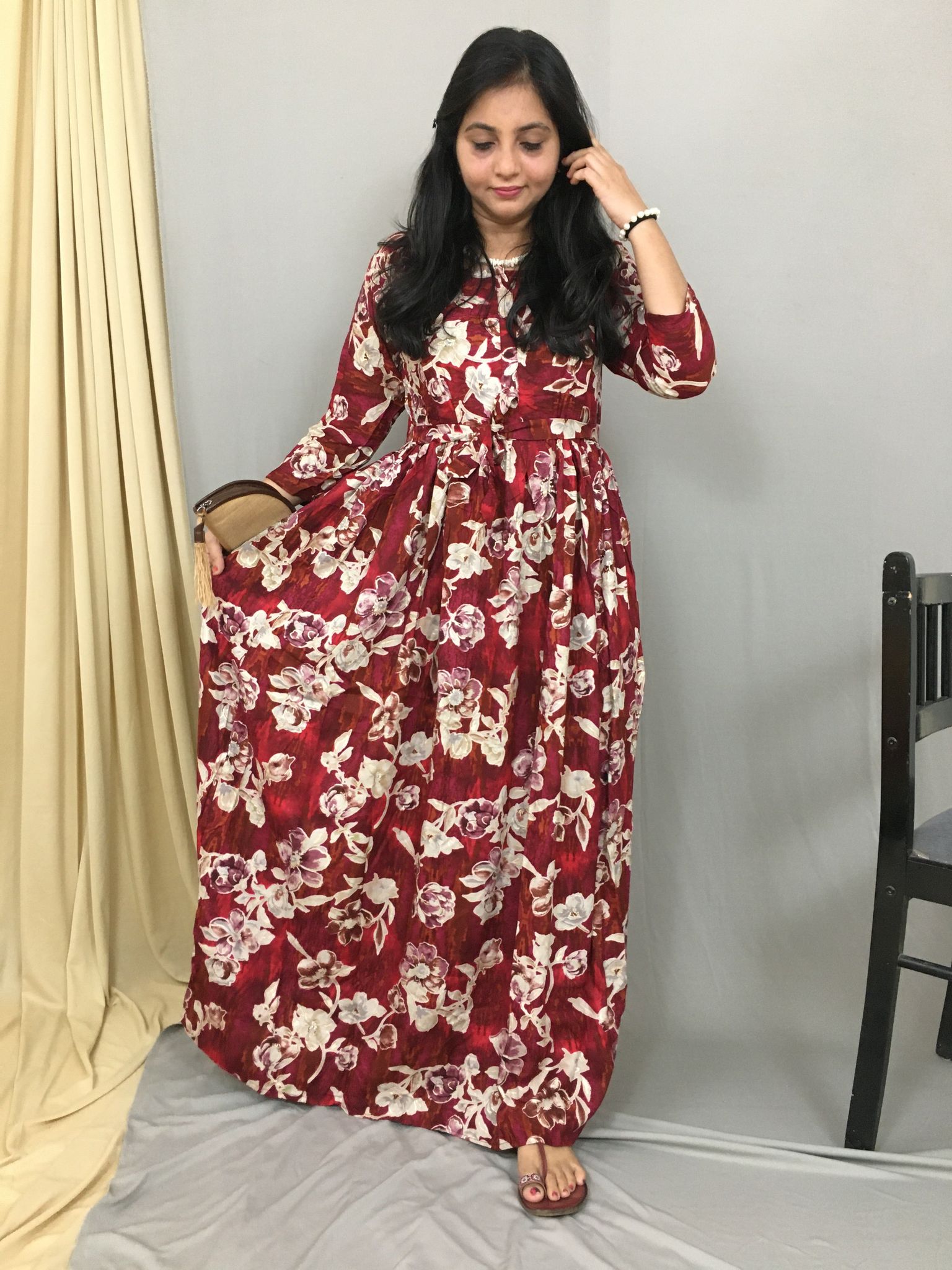 Marigold Flower - Red - Maternity Kurti with Feeding Zips - Soft Rayon-36 - 38 ( S - M )