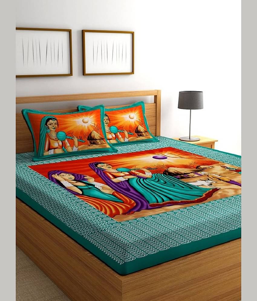 PETROSOLY Cotton 1 Double Queen Bedsheet with 2 Pillow Covers ( Green )