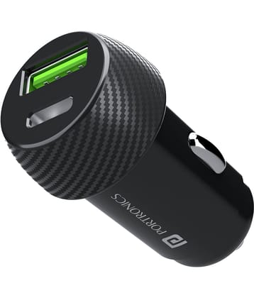 Portronics 20W Car Power 7 Car Charger with Dual Output (Type-C PD + USB), Fast Charging, Adapter Compatible for Most Cars & Cellular Phones (Black)