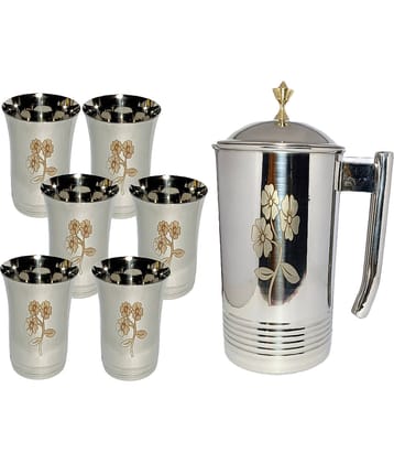 A & H ENTERPRISES Water Jug with Lid Stainless Steel Jug and Glass Combo 2000 mL