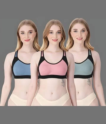 Kiran Enterprises Multicolor Cotton Non Padded Women's Sports Bra ( Pack of 3 )