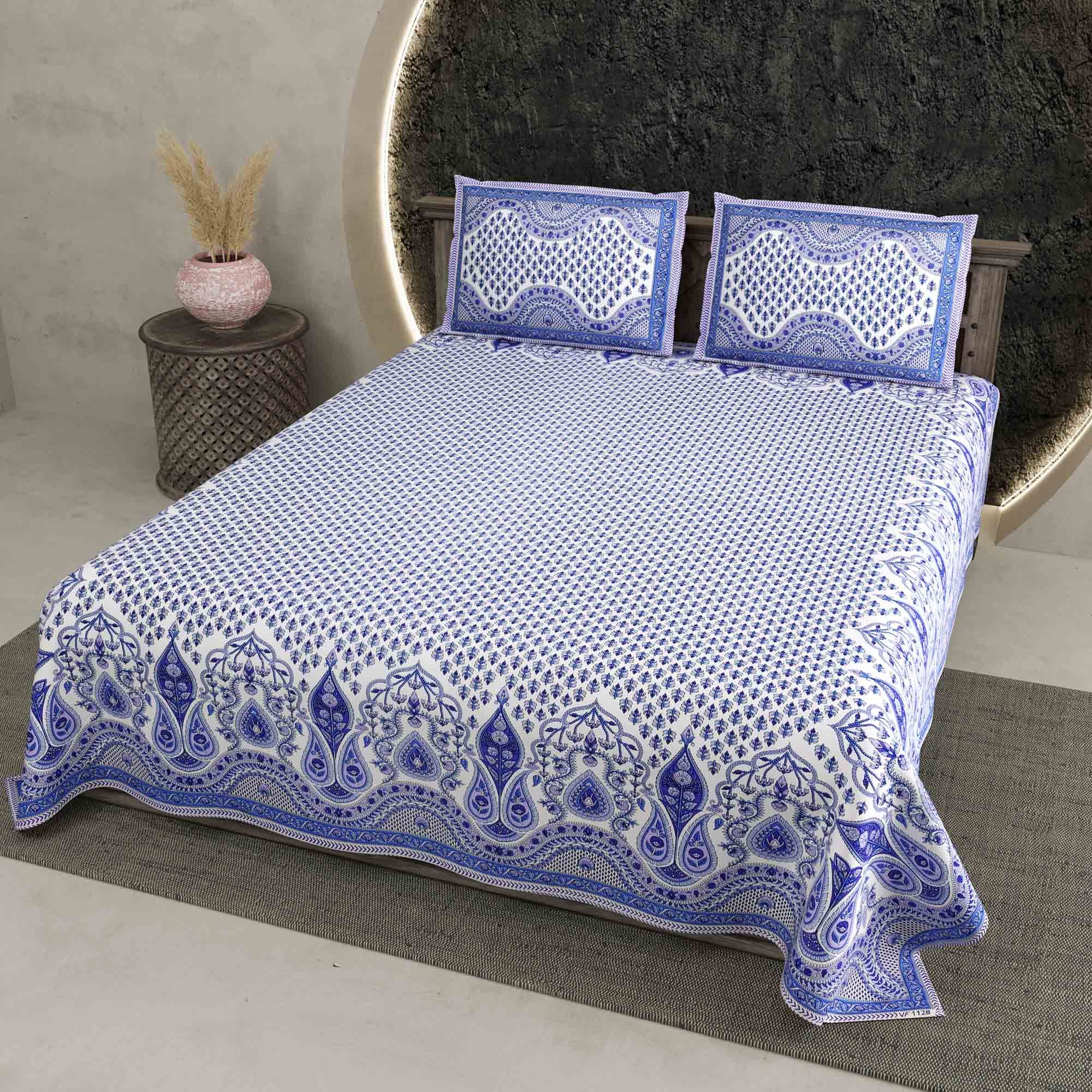 3001-Hometrade India-Standard King Size (90*108 Inches) Double Bedsheet With 2 Pillow Cover-RJ-14-Jaipur lining-3105