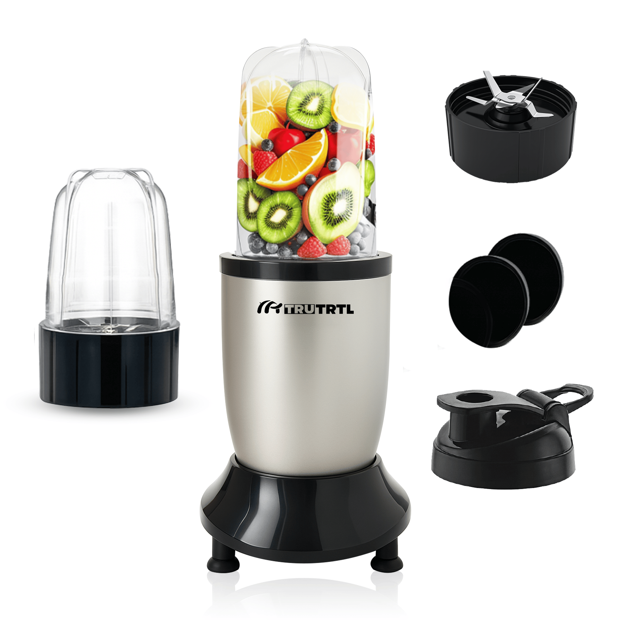 truTRTL Nutri Insta Mixer Grinder 2 Jar | High Speed 22,000 RPM Motor | Smoothie Maker, Masala & Chutney Grinder | 2 Strong Jars + Sipper Cap | 2 Year Warranty | 500W | Silver