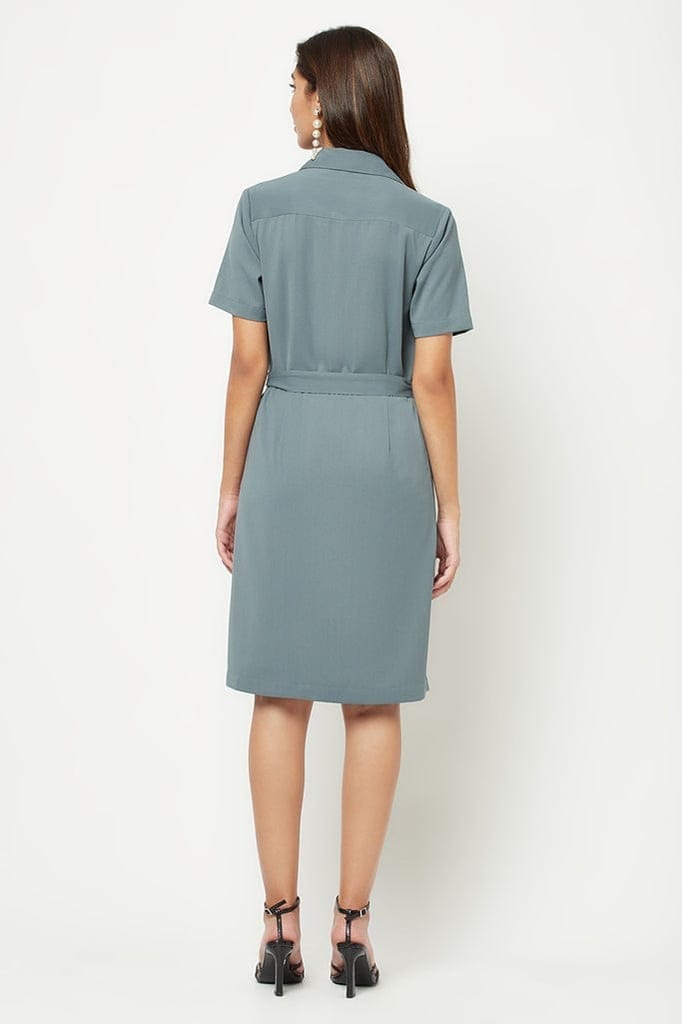 Rustic Blue Midi Shirt Dress