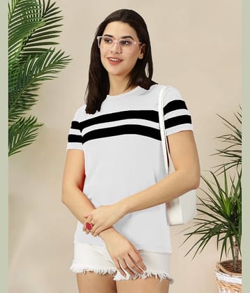 AOOSH Women Cotton Blend Striped Regular Fit Round Neck T-Shirt ( Green )