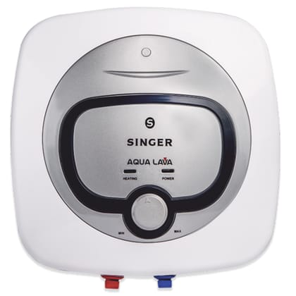 SINGER Aqua Lava 15 L Glass Line Storage Water Heater (Geyser) | With Free Inlet & Outlet Pipe | 5 Star Energy Saving | 2000W Heating | 8 Bar Pressure | 5-Level Safety | ISI Certified | White & Silver SINGER Aqua Lava 15 L Glass Line Storage Water Heater